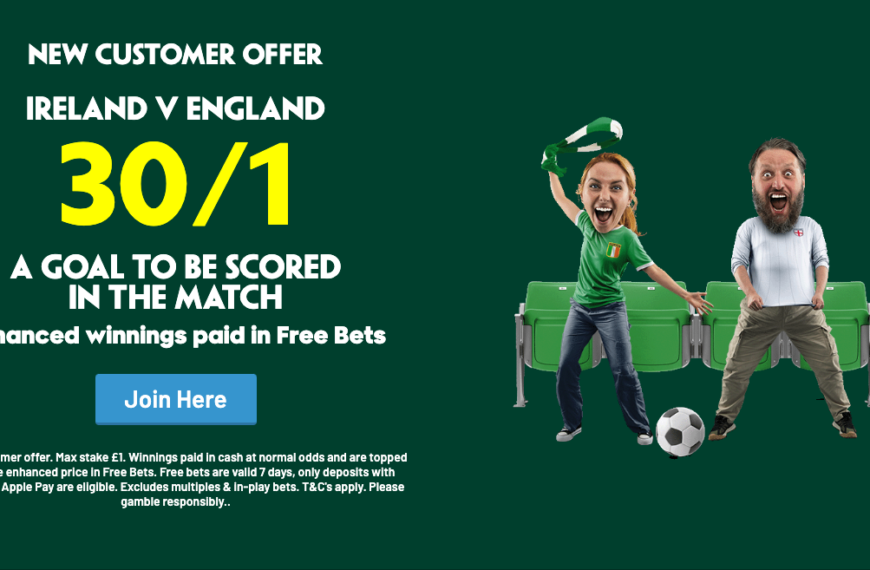 Paddy Power Free Bets: Ireland vs England 30/1 On A Goal To Be Scored In The Match